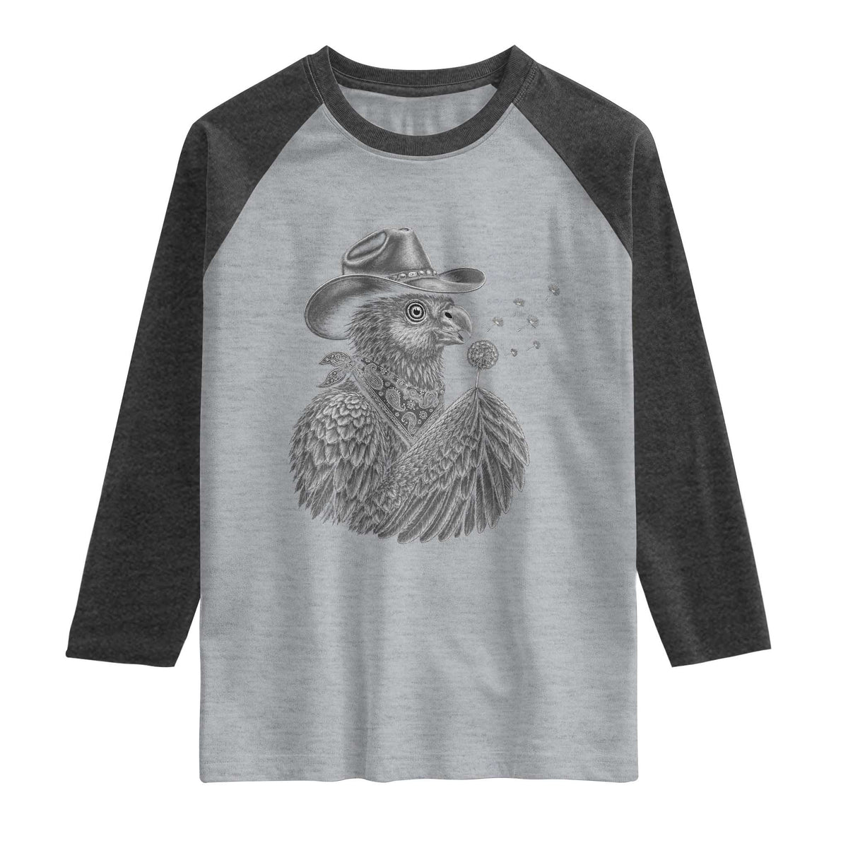 Funny Cowboy Hoatzin Raglan Shirt Blowing Dandelion Western Bird Gift