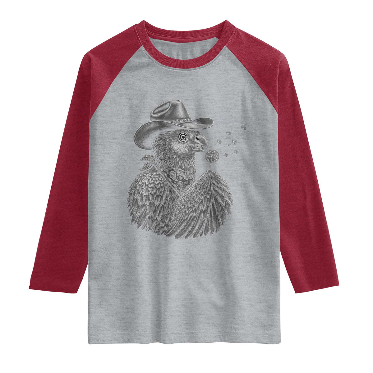 Funny Cowboy Hoatzin Raglan Shirt Blowing Dandelion Western Bird Gift