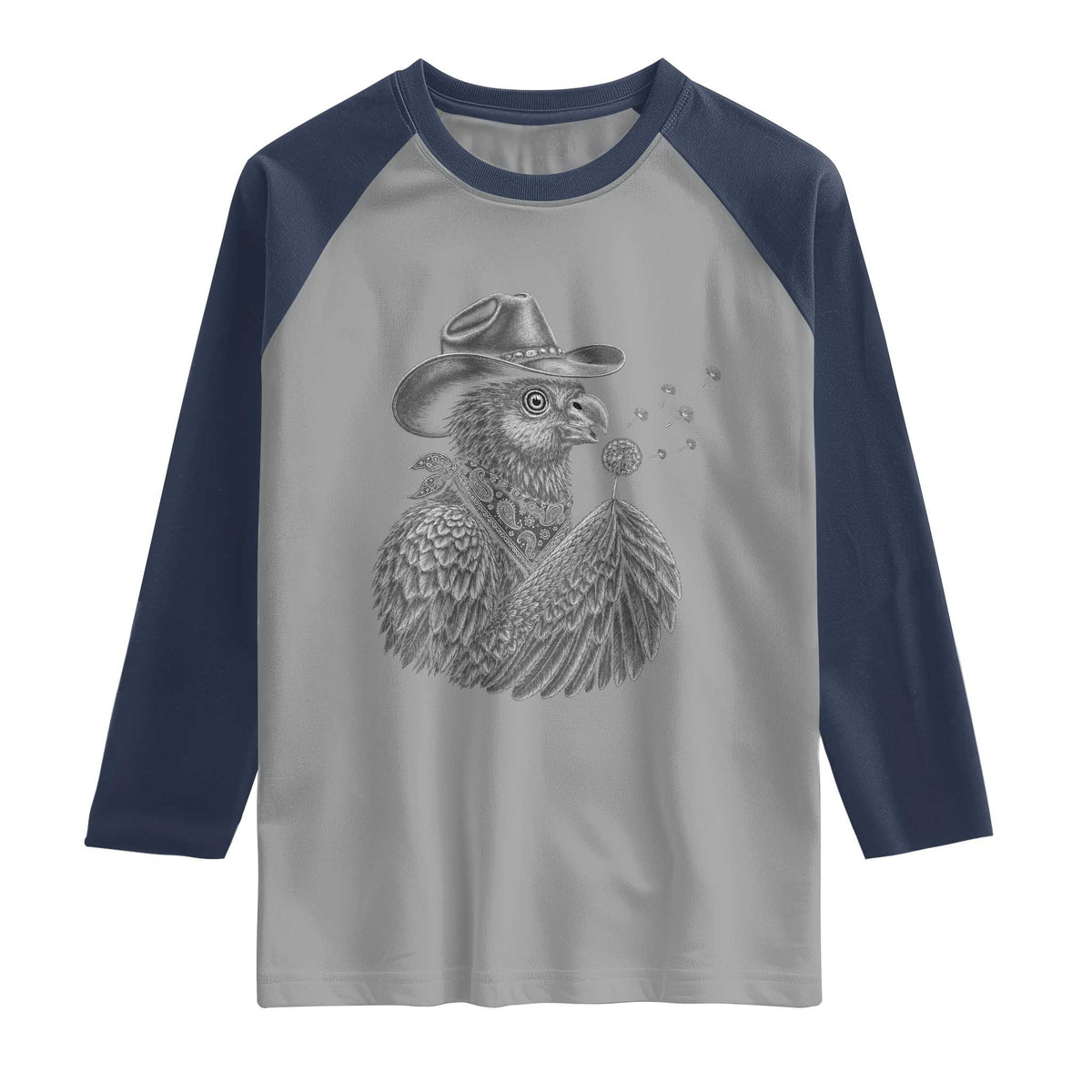 Funny Cowboy Hoatzin Raglan Shirt Blowing Dandelion Western Bird Gift