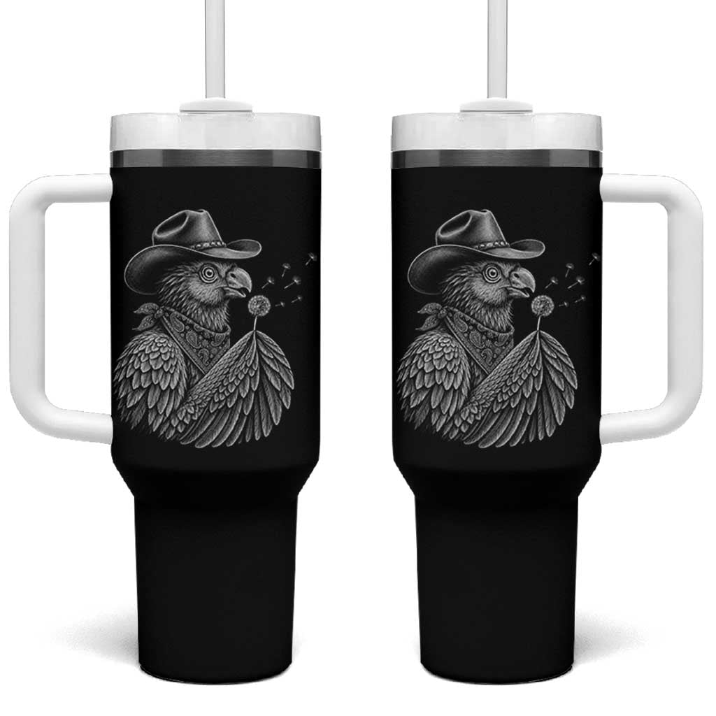 Funny Cowboy Hoatzin Tumbler With Handle Blowing Dandelion Western Bird Gift