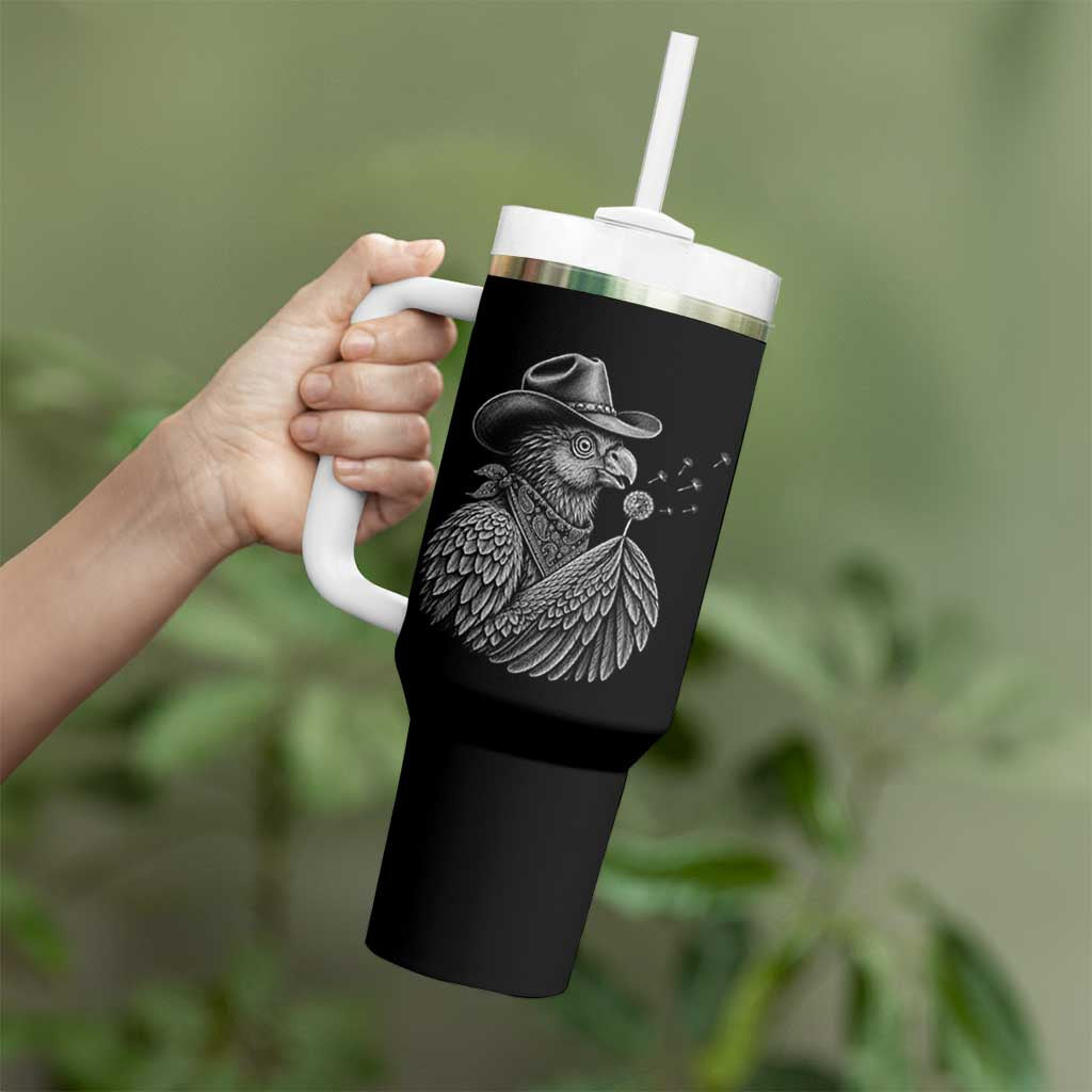 Funny Cowboy Hoatzin Tumbler With Handle Blowing Dandelion Western Bird Gift