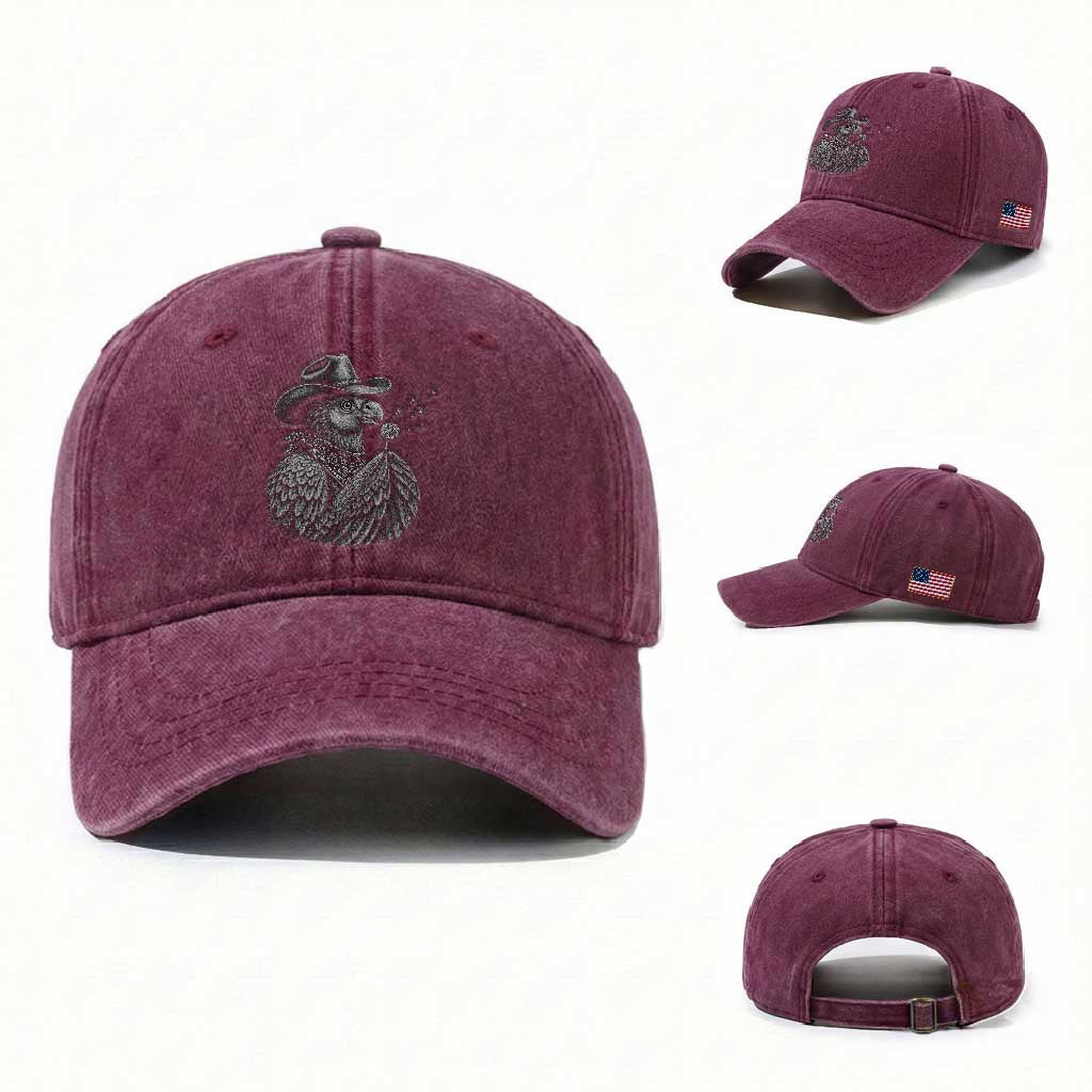 Funny Cowboy Hoatzin Washed Cotton Baseball Cap Blowing Dandelion Western Bird Gift
