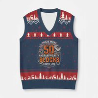 Funny 50th Birthday Mechanic V-Neck Knit Sweater Vest This Is What 50 And Playing With Blocks Looks Like