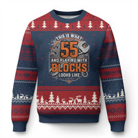 Funny 55th Birthday Mechanic Ugly Christmas Sweater This Is What 55 And Playing With Blocks Looks Like