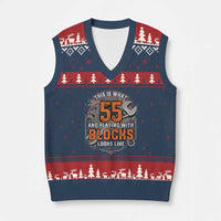Funny 55th Birthday Mechanic V-Neck Knit Sweater Vest This Is What 55 And Playing With Blocks Looks Like