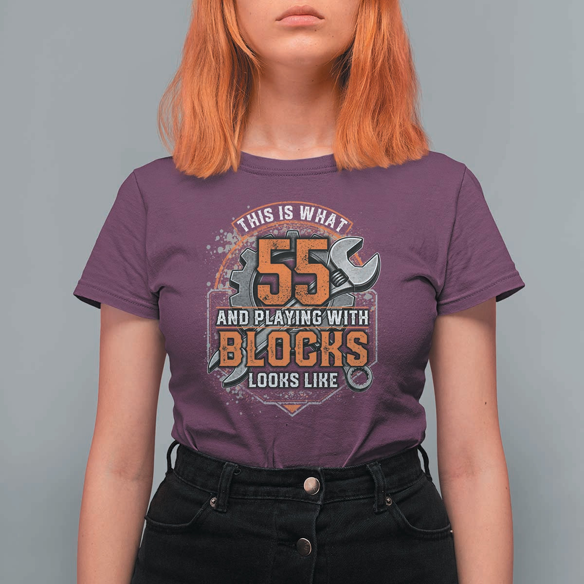 Funny 55th Birthday Mechanic T Shirt For Women This Is What 55 And Playing With Blocks Looks Like