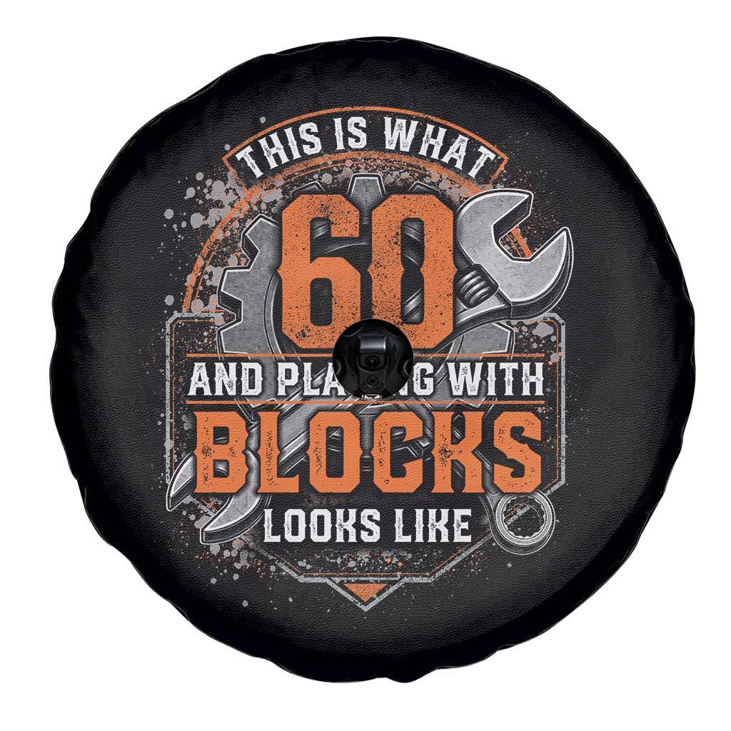 Funny 60th Birthday Mechanic Spare Tire Cover This Is What 60 And Playing With Blocks Looks Like