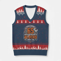 Funny 65th Birthday Mechanic V-Neck Knit Sweater Vest This Is What 65 And Playing With Blocks Looks Like