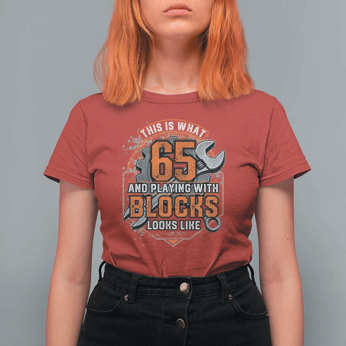 Funny 65th Birthday Mechanic T Shirt For Women This Is What 65 And Playing With Blocks Looks Like