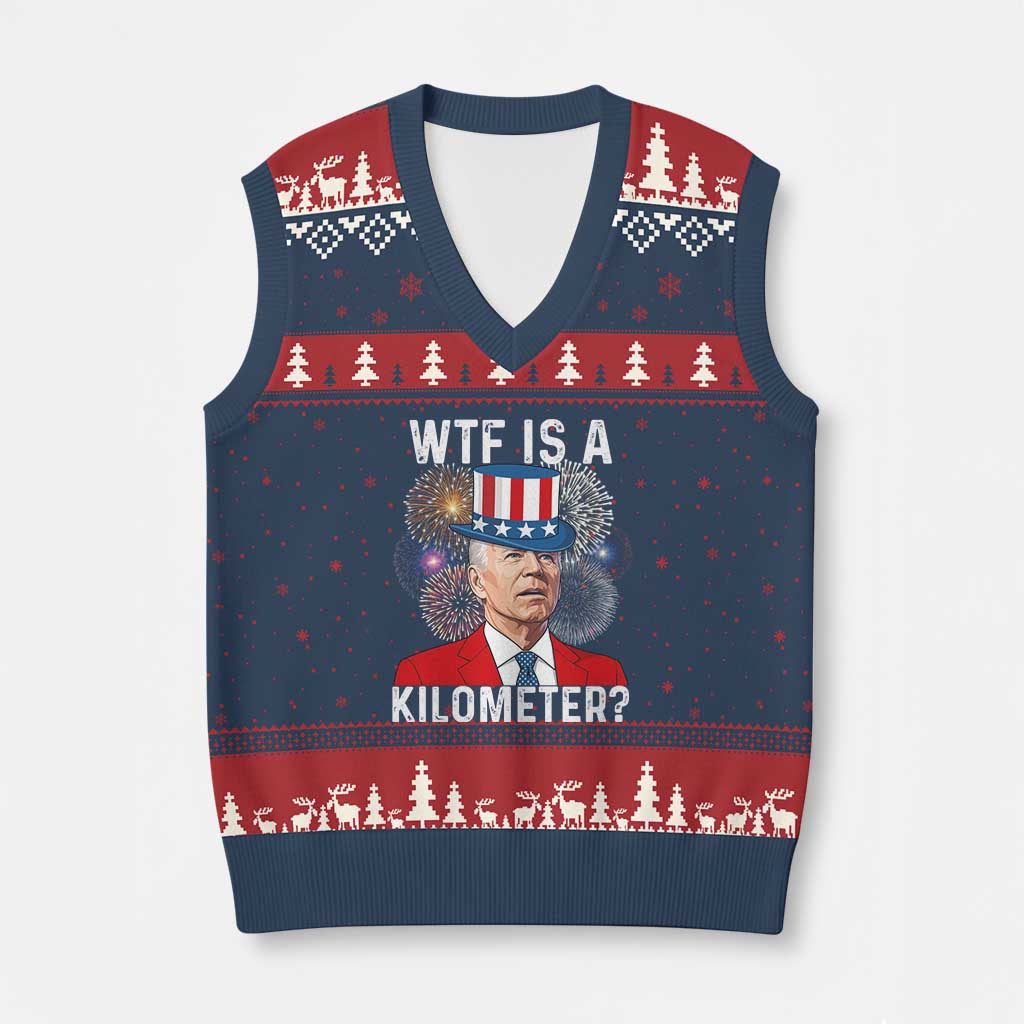 WTF is A Kilometer V-Neck Knit Sweater Vest Funny 4th of July