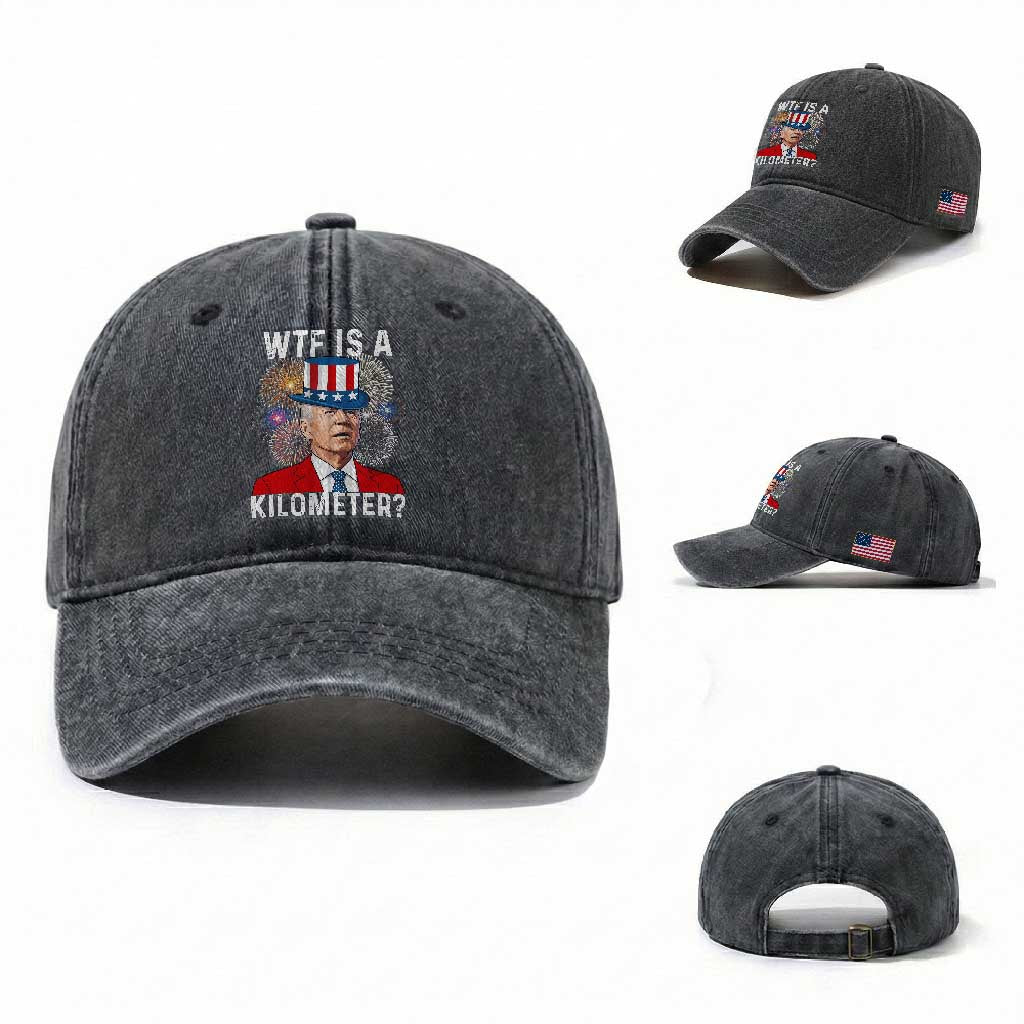 WTF is A Kilometer Washed Cotton Baseball Cap Funny 4th of July