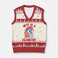 WTF is A Kilometer V-Neck Knit Sweater Vest Patriotic Eagle 4th of July USA American Flag