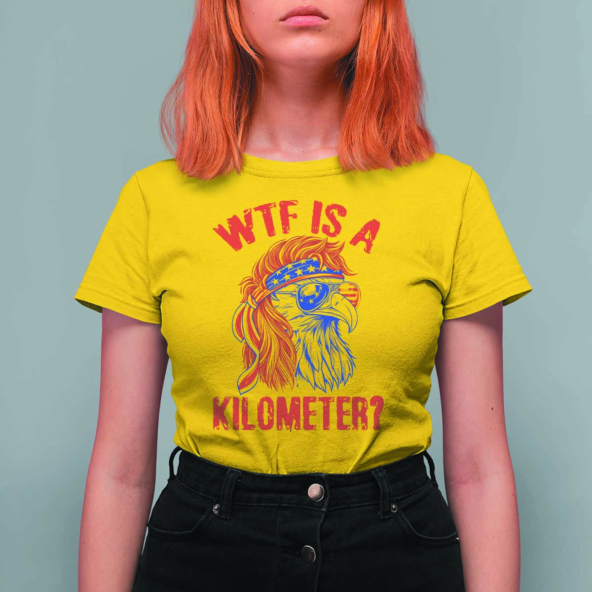 WTF is A Kilometer T Shirt For Women Patriotic Eagle 4th of July USA American Flag