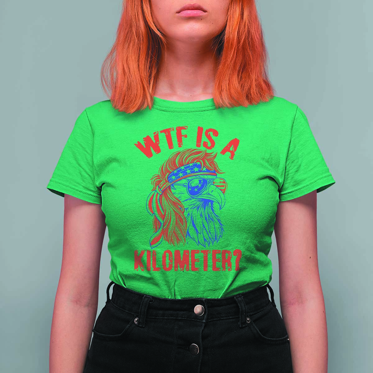 WTF is A Kilometer T Shirt For Women Patriotic Eagle 4th of July USA American Flag