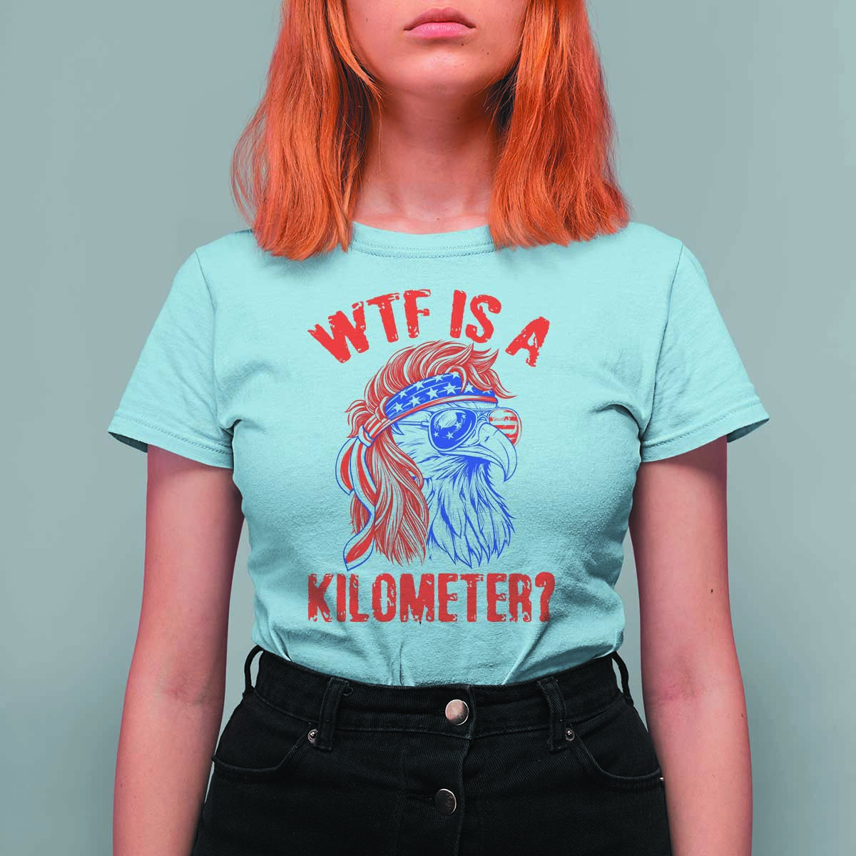 WTF is A Kilometer T Shirt For Women Patriotic Eagle 4th of July USA American Flag