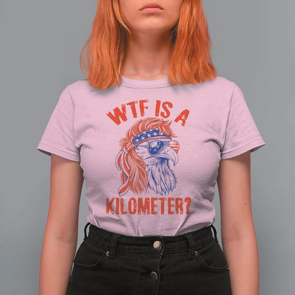 WTF is A Kilometer T Shirt For Women Patriotic Eagle 4th of July USA American Flag