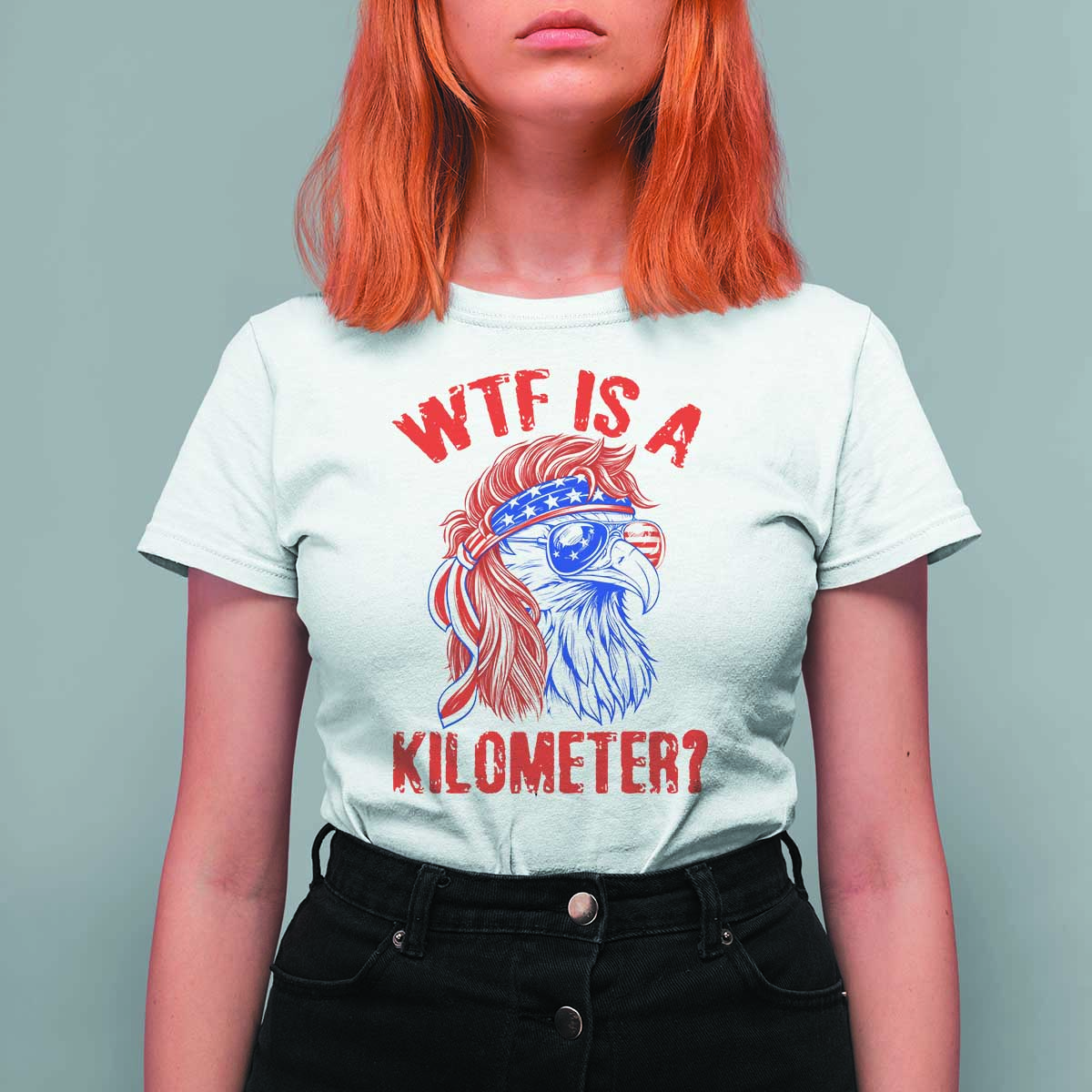 WTF is A Kilometer T Shirt For Women Patriotic Eagle 4th of July USA American Flag