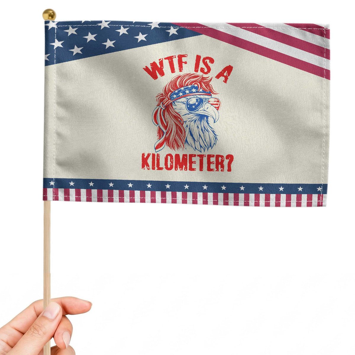 WTF is A Kilometer Patriotic Handheld Flag Eagle 4th of July USA American Flag