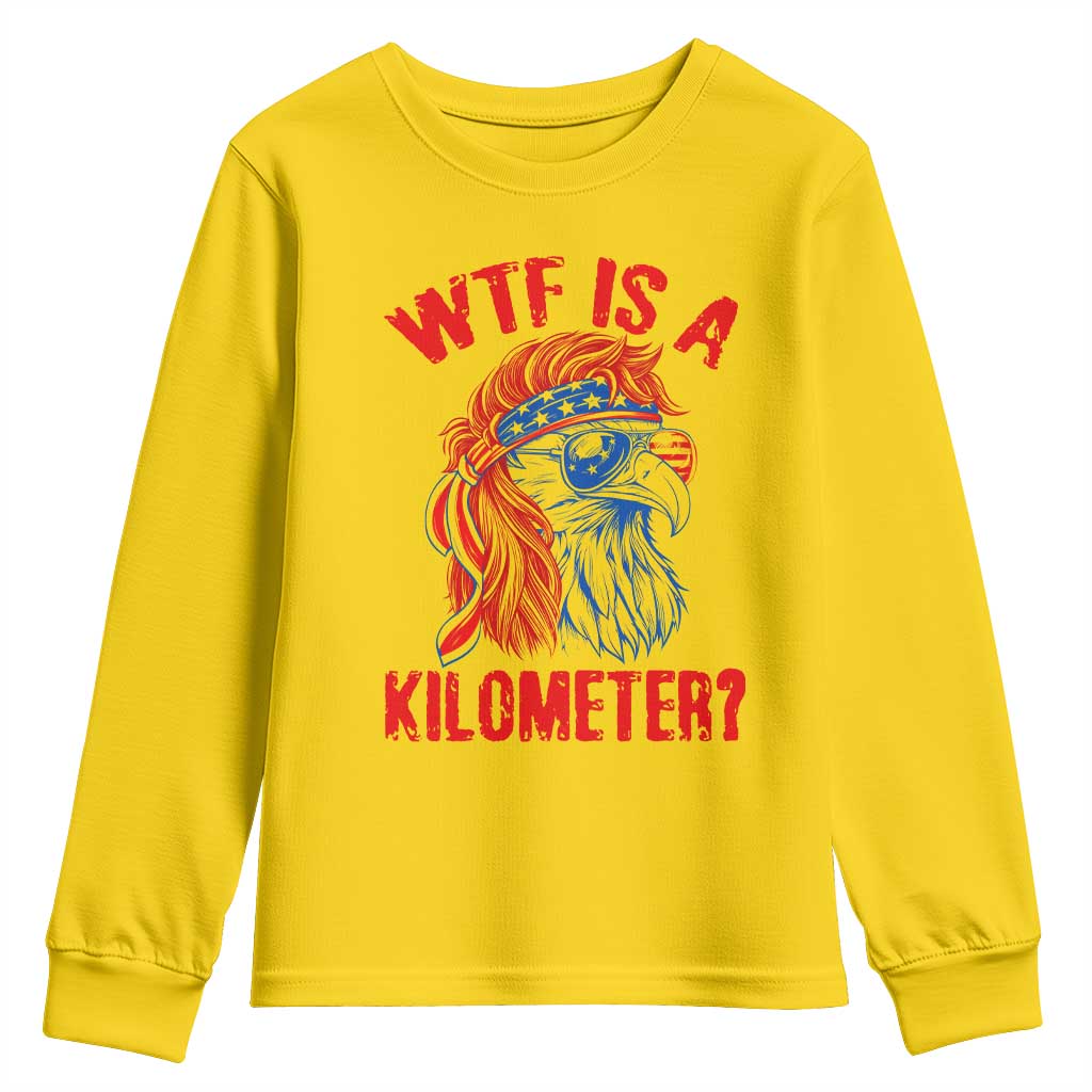 WTF is A Kilometer Youth Sweatshirt Patriotic Eagle 4th of July USA American Flag