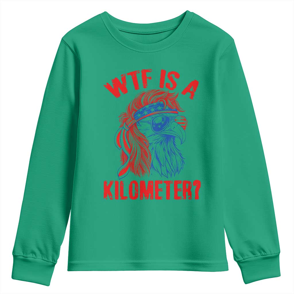 WTF is A Kilometer Youth Sweatshirt Patriotic Eagle 4th of July USA American Flag