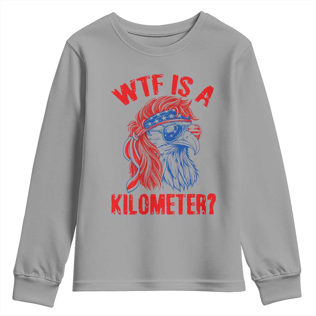 WTF is A Kilometer Youth Sweatshirt Patriotic Eagle 4th of July USA American Flag