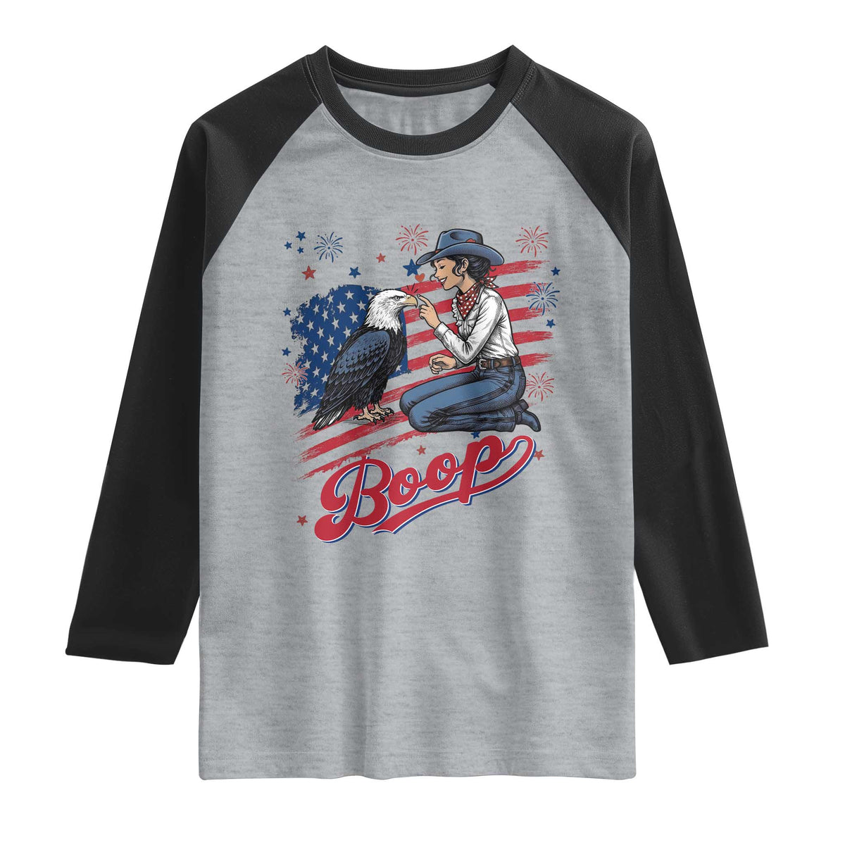 Boop Eagle Raglan Shirt Western Cowgirl Patriotic USA American 4th of July
