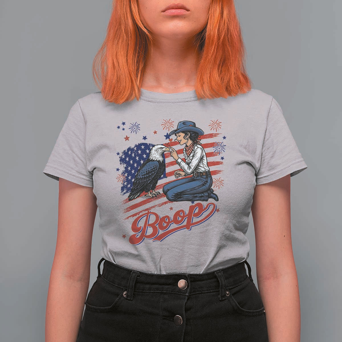 Boop Eagle T Shirt For Women Western Cowgirl Patriotic USA American 4th of July