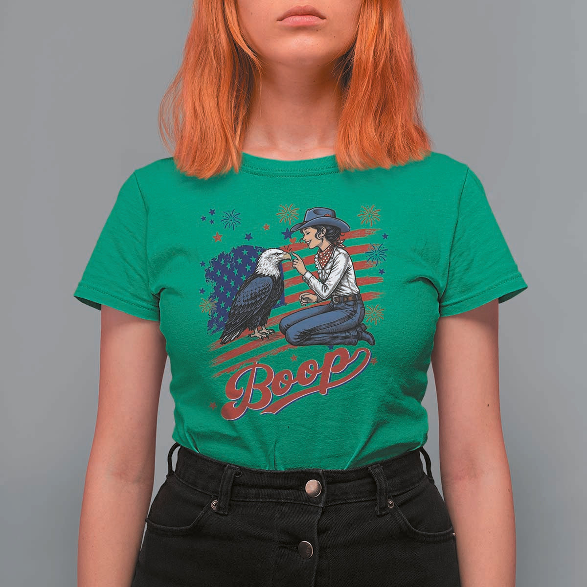 Boop Eagle T Shirt For Women Western Cowgirl Patriotic USA American 4th of July