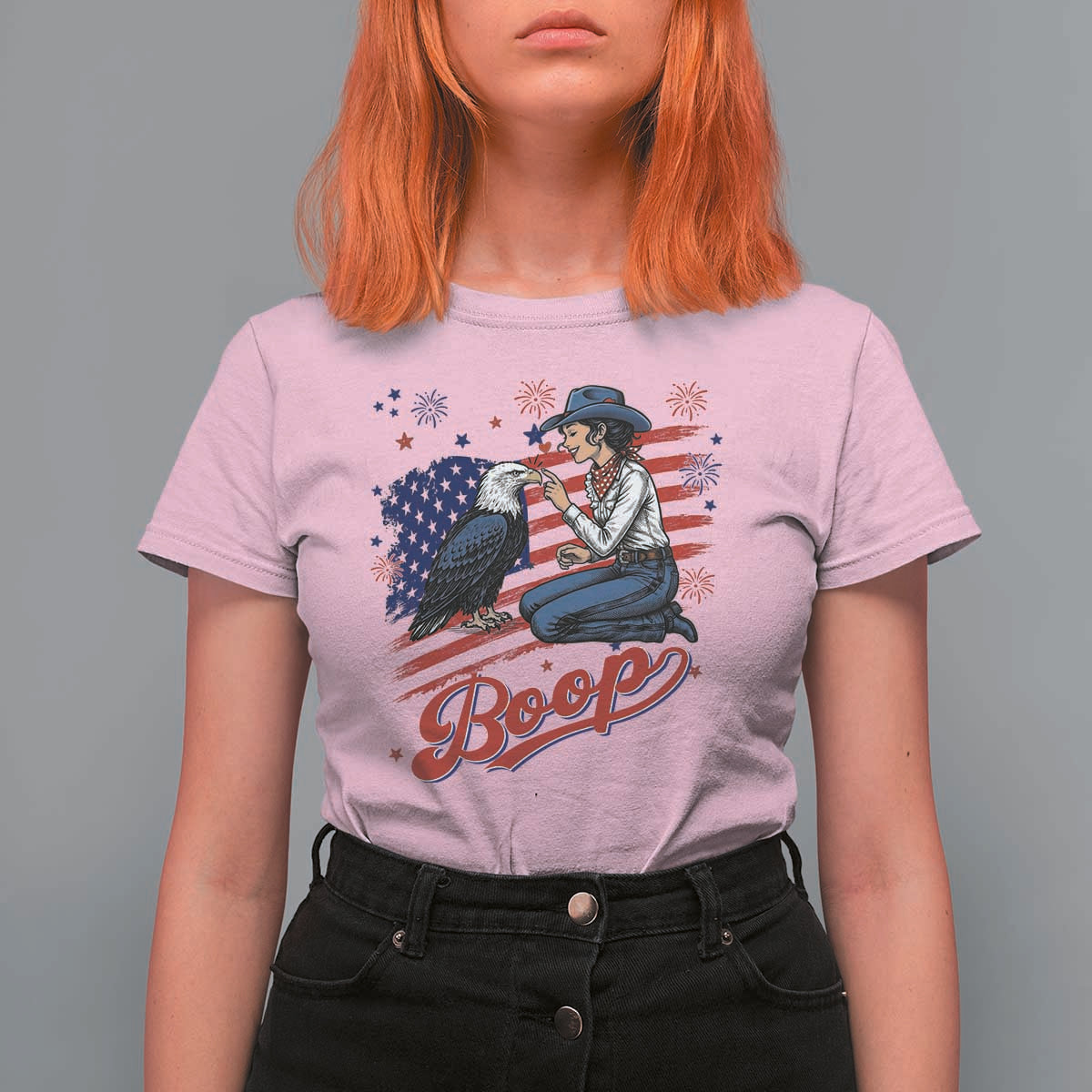 Boop Eagle T Shirt For Women Western Cowgirl Patriotic USA American 4th of July