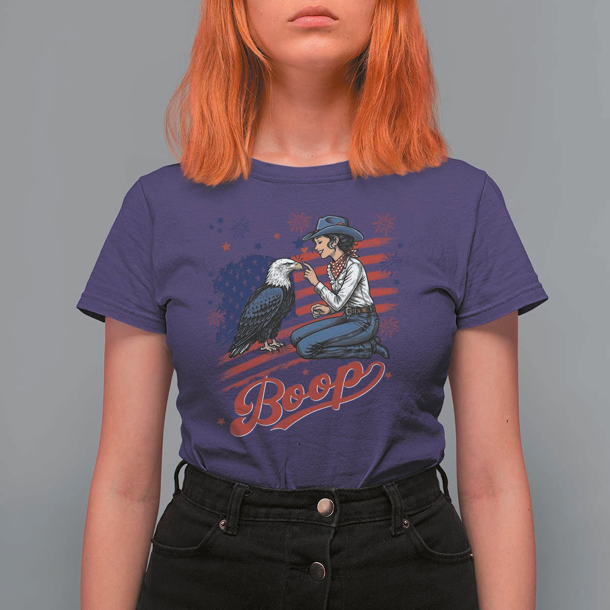 Boop Eagle T Shirt For Women Western Cowgirl Patriotic USA American 4th of July