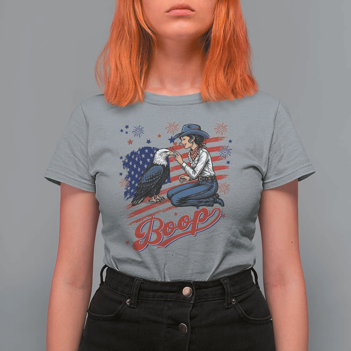 Boop Eagle T Shirt For Women Western Cowgirl Patriotic USA American 4th of July