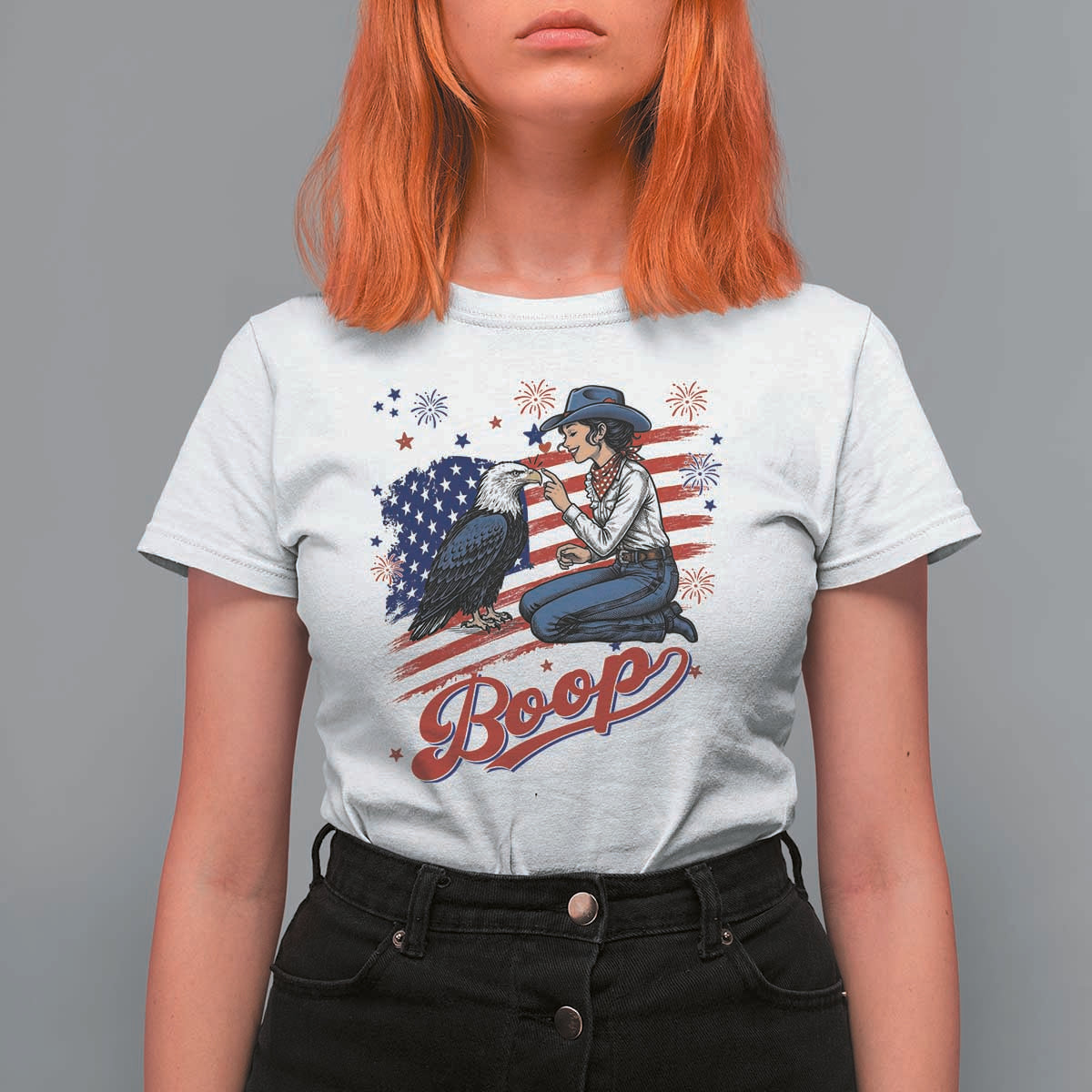 Boop Eagle T Shirt For Women Western Cowgirl Patriotic USA American 4th of July