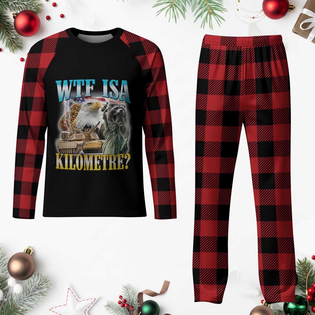 WTF is A Kilometer Plaid Pajama Set Funny USA Patriotic Bootleg Meme