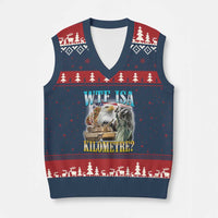 WTF is A Kilometer V-Neck Knit Sweater Vest Funny USA Patriotic Bootleg Meme