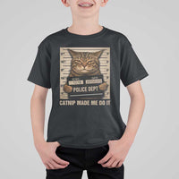 Funny Cat Mugshot T Shirt For Kid Catnip Made Me Do It - Wonder Print Shop