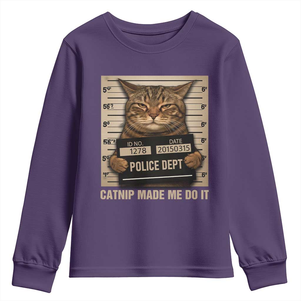 Funny Cat Mugshot Youth Sweatshirt Catnip Made Me Do It - Wonder Print Shop