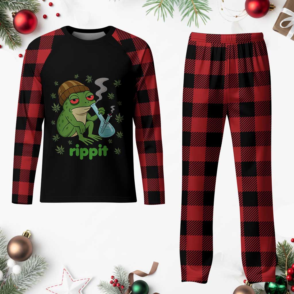 Rippit Frog Plaid Pajama Set Funny 420 Stoner Weed Humor - Wonder Print Shop
