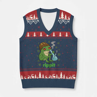 Rippit Frog V-Neck Knit Sweater Vest Funny 420 Stoner Weed Humor - Wonder Print Shop