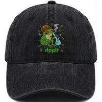 Rippit Frog Washed Cotton Baseball Cap Funny 420 Stoner Weed Humor