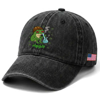 Rippit Frog Washed Cotton Baseball Cap Funny 420 Stoner Weed Humor