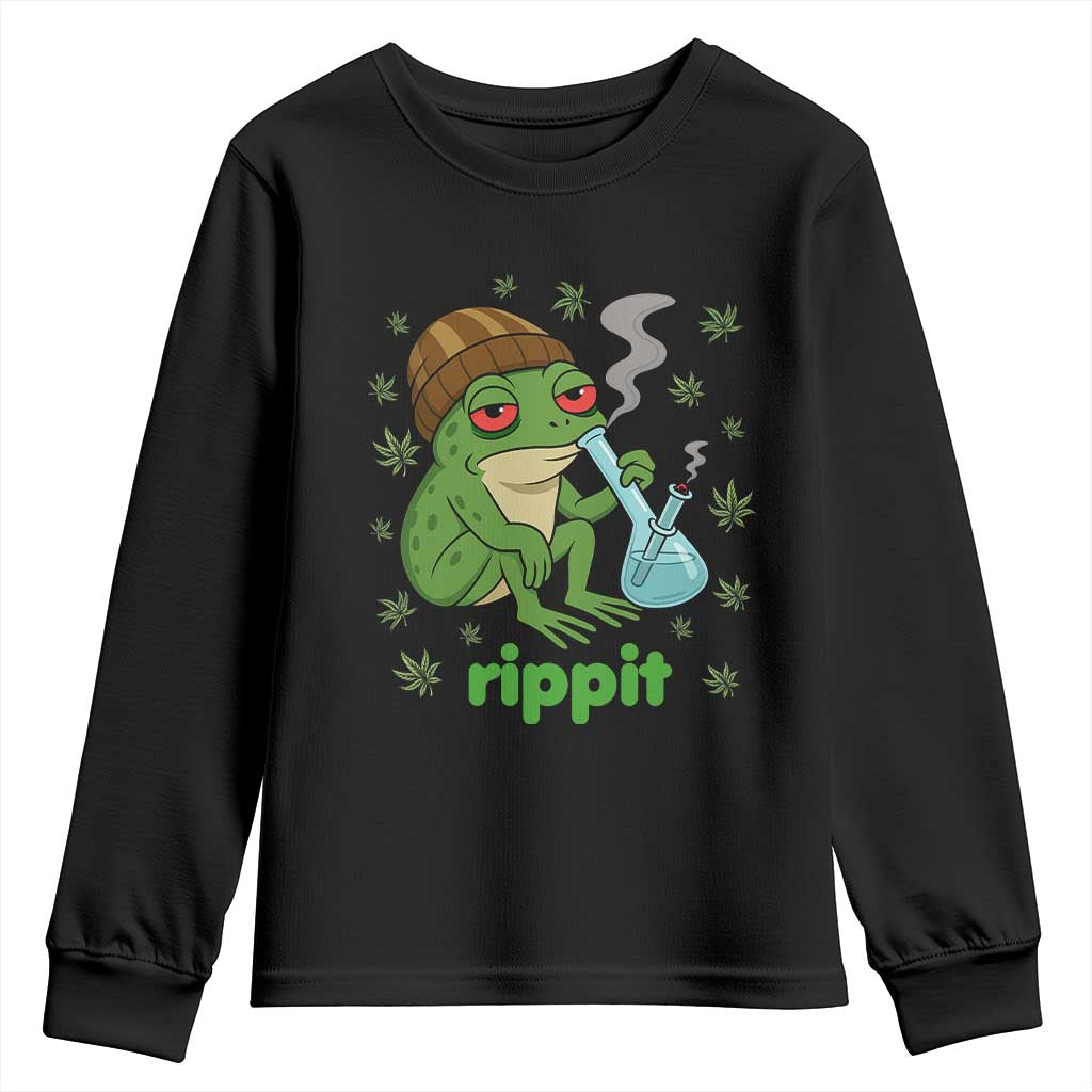 Rippit Frog Youth Sweatshirt Funny 420 Stoner Weed Humor - Wonder Print Shop