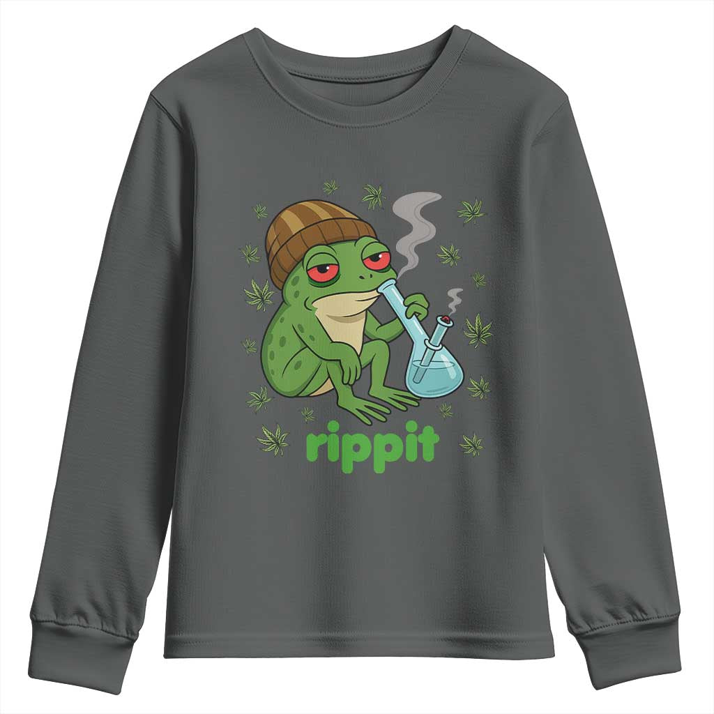 Rippit Frog Youth Sweatshirt Funny 420 Stoner Weed Humor - Wonder Print Shop