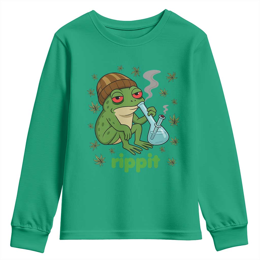 Rippit Frog Youth Sweatshirt Funny 420 Stoner Weed Humor - Wonder Print Shop