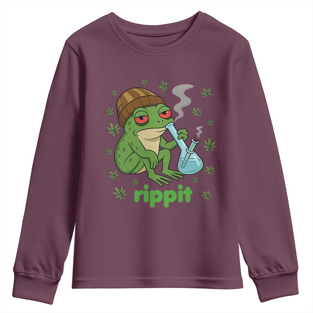 Rippit Frog Youth Sweatshirt Funny 420 Stoner Weed Humor - Wonder Print Shop