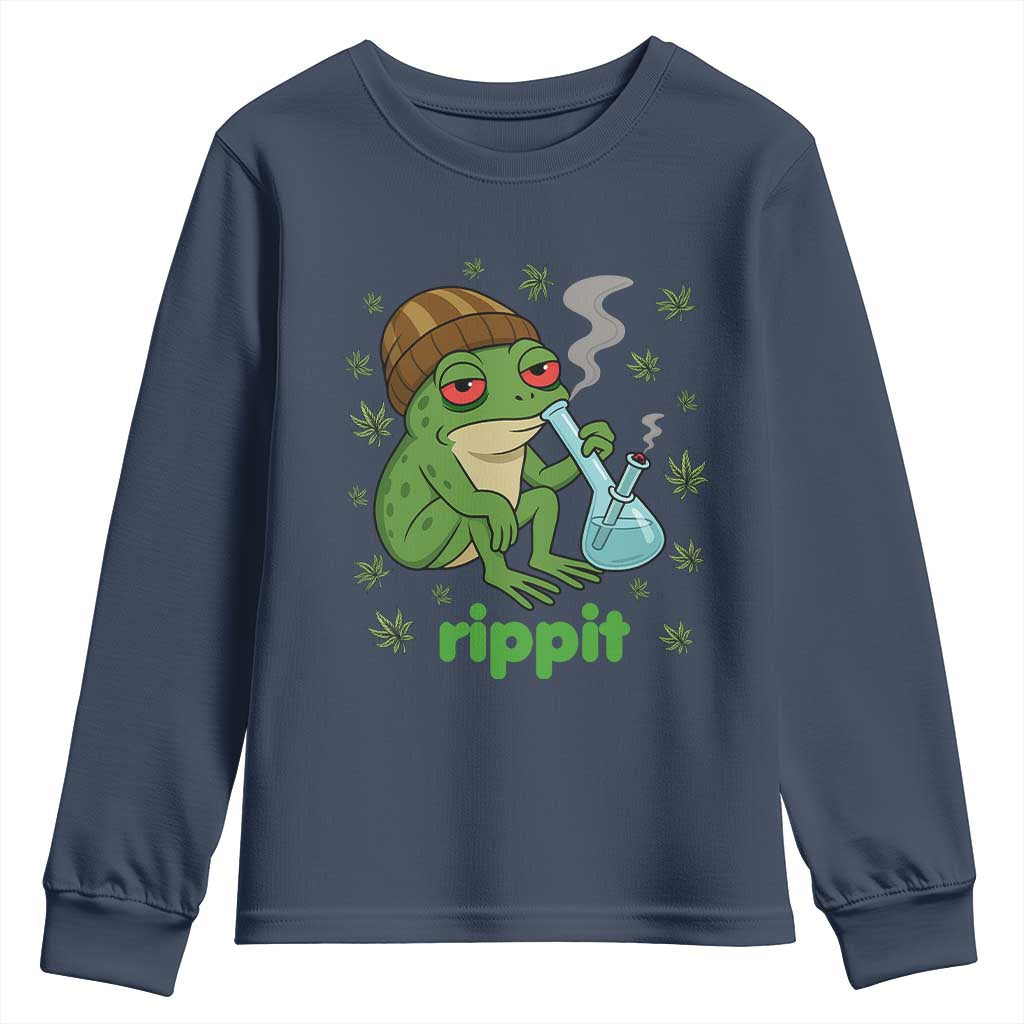 Rippit Frog Youth Sweatshirt Funny 420 Stoner Weed Humor - Wonder Print Shop