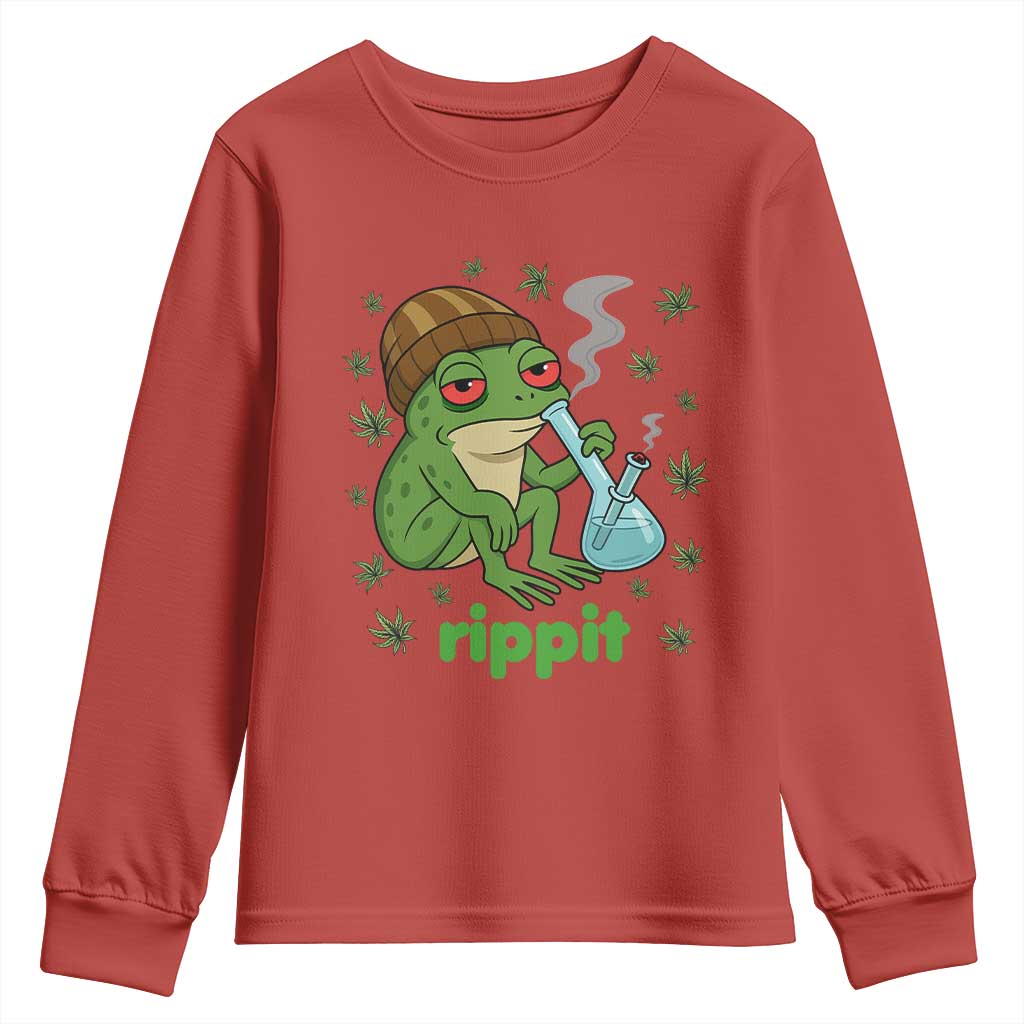 Rippit Frog Youth Sweatshirt Funny 420 Stoner Weed Humor - Wonder Print Shop