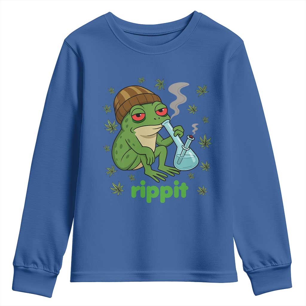 Rippit Frog Youth Sweatshirt Funny 420 Stoner Weed Humor - Wonder Print Shop
