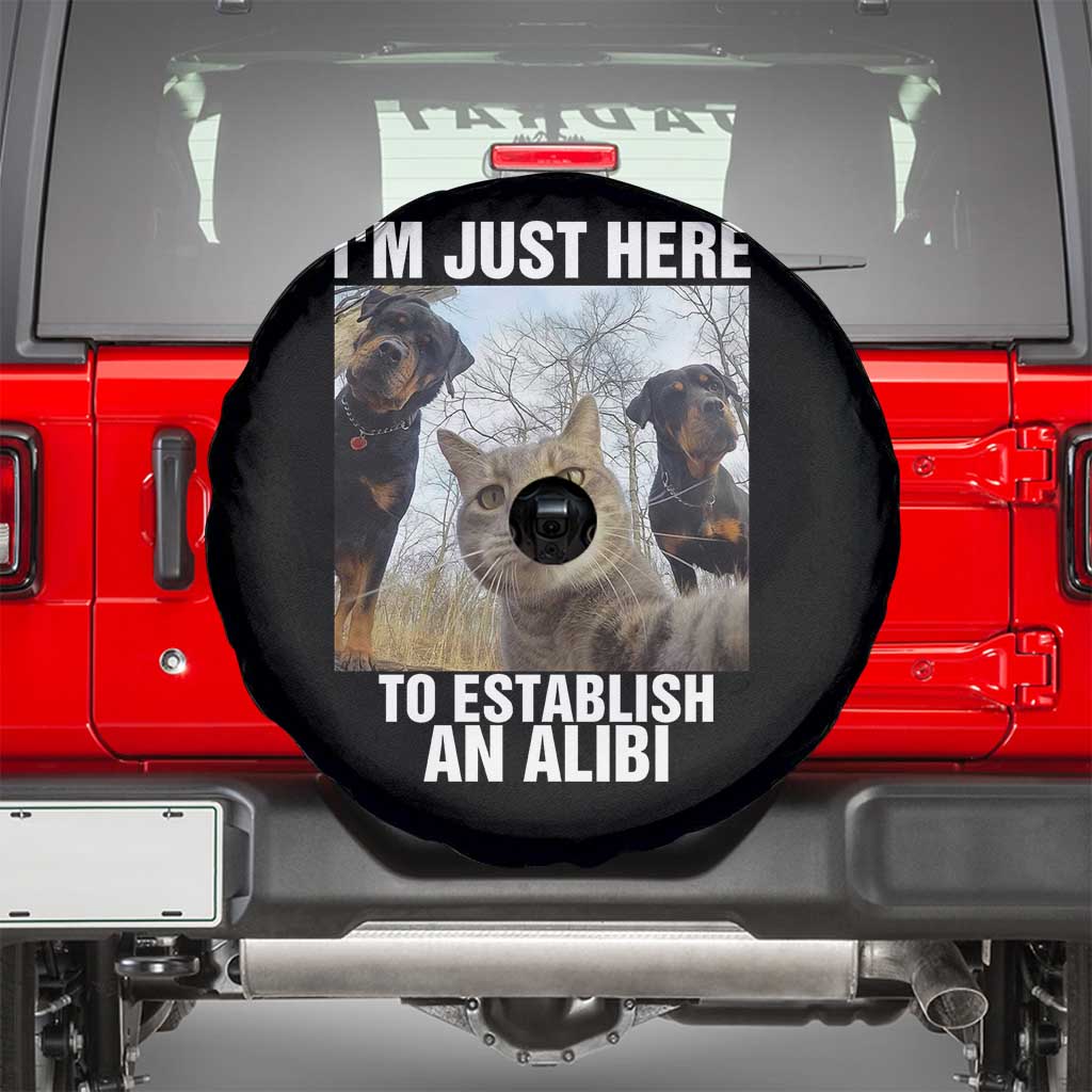 Funny Cat Dog Selfie Spare Tire Cover I Am Just Here To Establish An Alibi - Wonder Print Shop