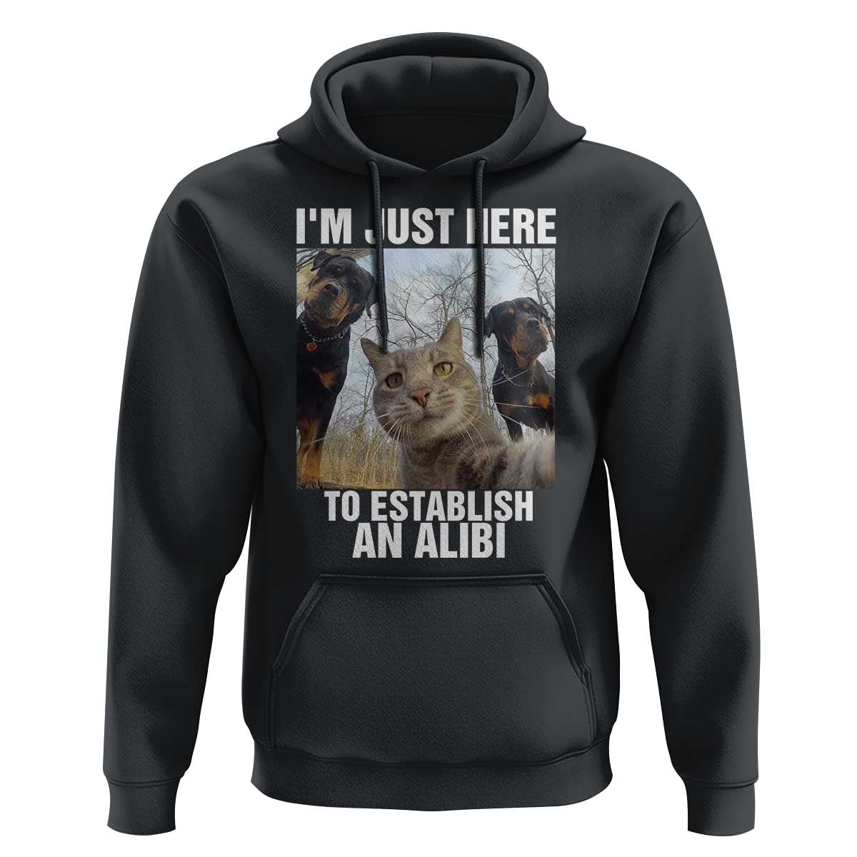 Funny Cat Dog Selfie Hoodie I Am Just Here To Establish An Alibi - Wonder Print Shop