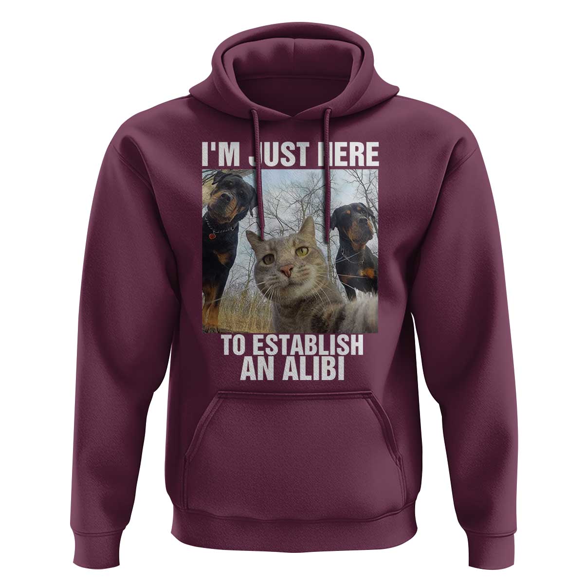 Funny Cat Dog Selfie Hoodie I Am Just Here To Establish An Alibi - Wonder Print Shop